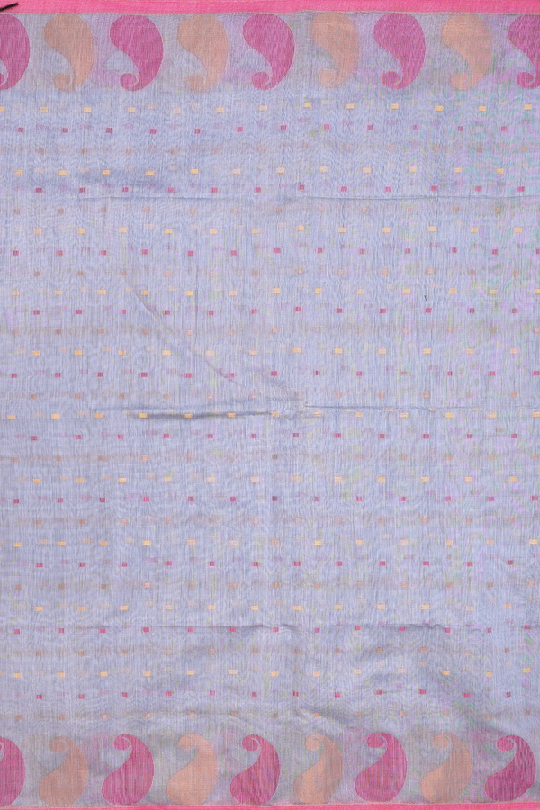 Bengal Cotton Saree In Grey With Threadwork Buttas
