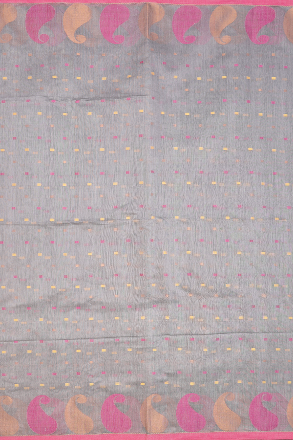 Bengal Cotton Saree In Grey With Threadwork Buttas