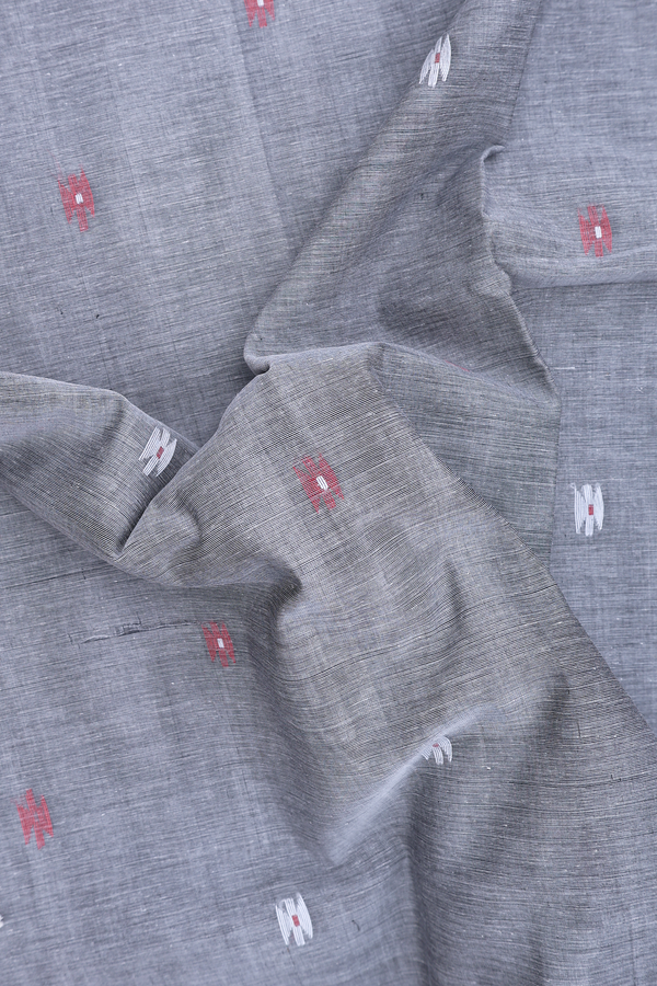 Bengal Cotton Saree In Grey With Threadwork Buttas