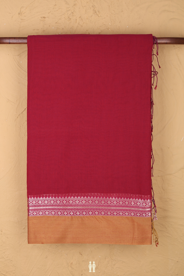 Bengal Cotton Saree In Hibiscus Red With Contrast Border