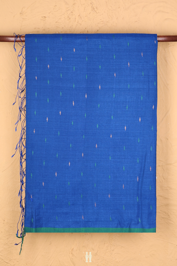 Bengal Cotton Saree In Indigo Blue With Threadwork Buttis