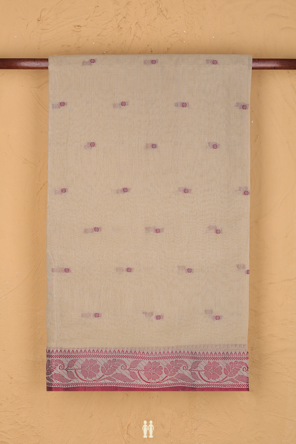 Bengal Cotton Saree In Khaki With Threadwork Buttas
