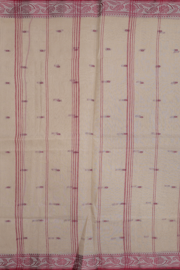 Bengal Cotton Saree In Khaki With Threadwork Buttas