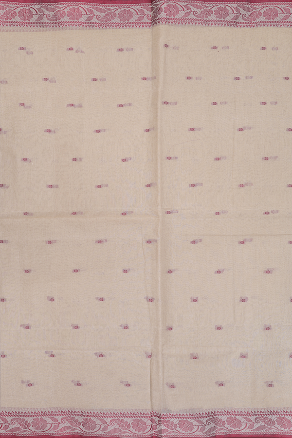 Bengal Cotton Saree In Khaki With Threadwork Buttas