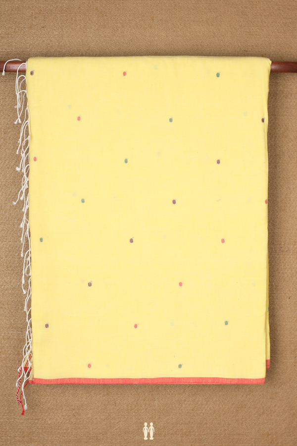 Bengal Cotton Saree In Light Yellow With Threadwork Buttis
