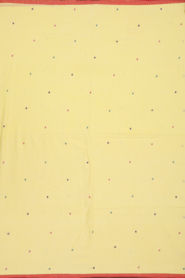 Bengal Cotton Saree In Light Yellow With Threadwork Buttis