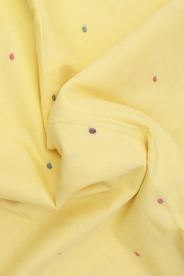 Bengal Cotton Saree In Light Yellow With Threadwork Buttis