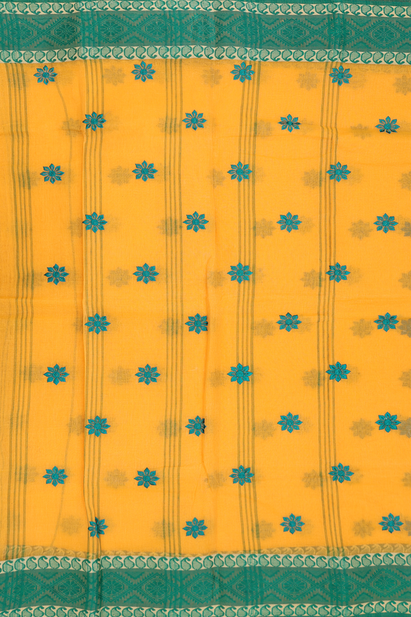 Bengal Cotton Saree In Mango Yellow With Floral Buttas