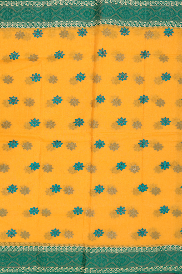 Bengal Cotton Saree In Mango Yellow With Floral Buttas