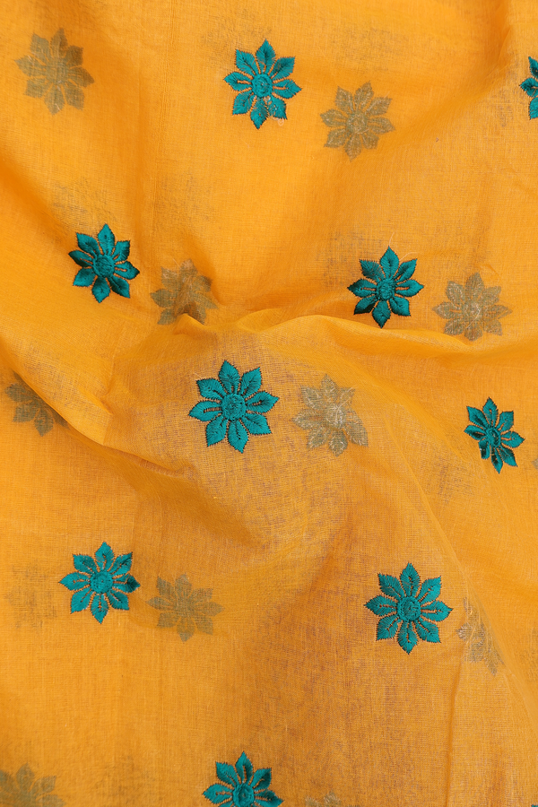 Bengal Cotton Saree In Mango Yellow With Floral Buttas