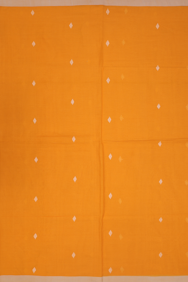 Bengal Cotton Saree In Marigold Orange With Threadwork Buttas