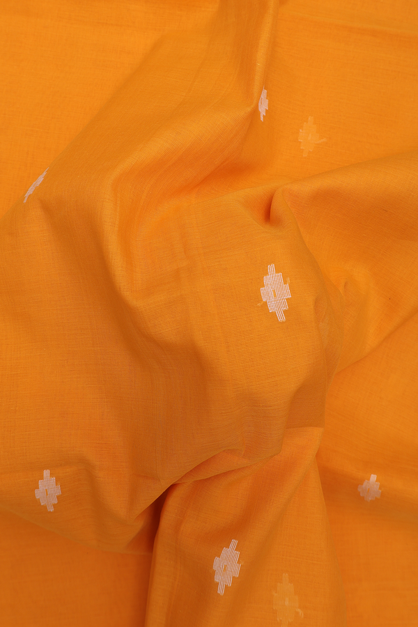 Bengal Cotton Saree In Marigold Orange With Threadwork Buttas