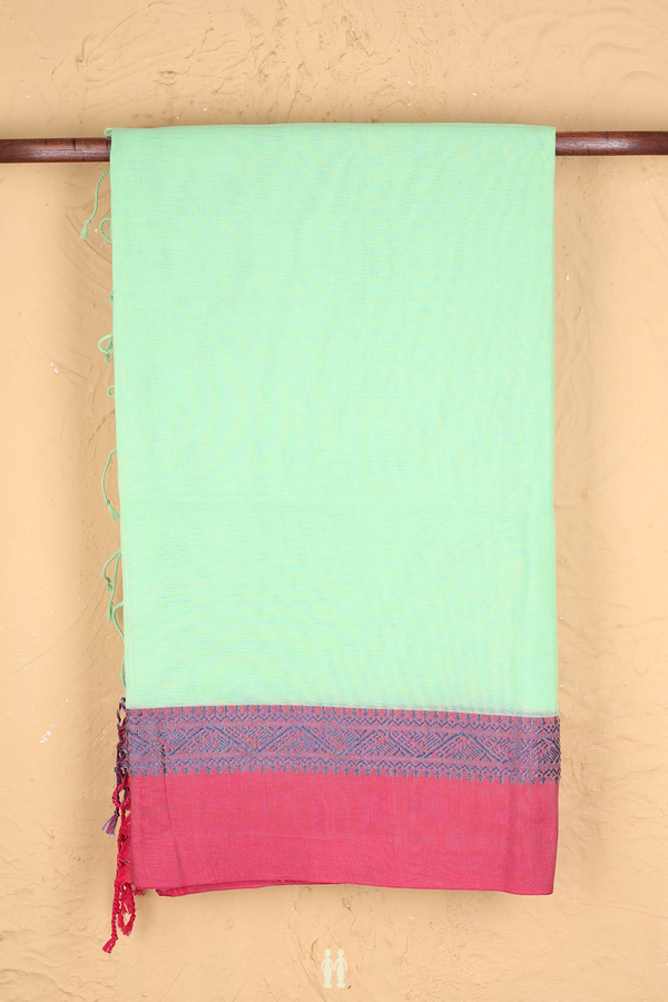 Bengal Cotton Saree In Mint Green With Threadwork Border