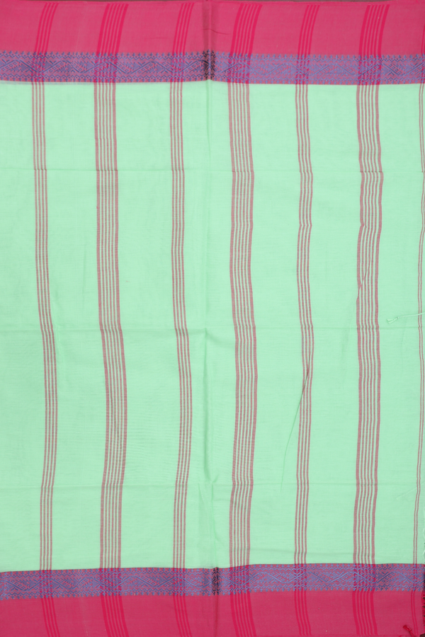 Bengal Cotton Saree In Mint Green With Threadwork Border