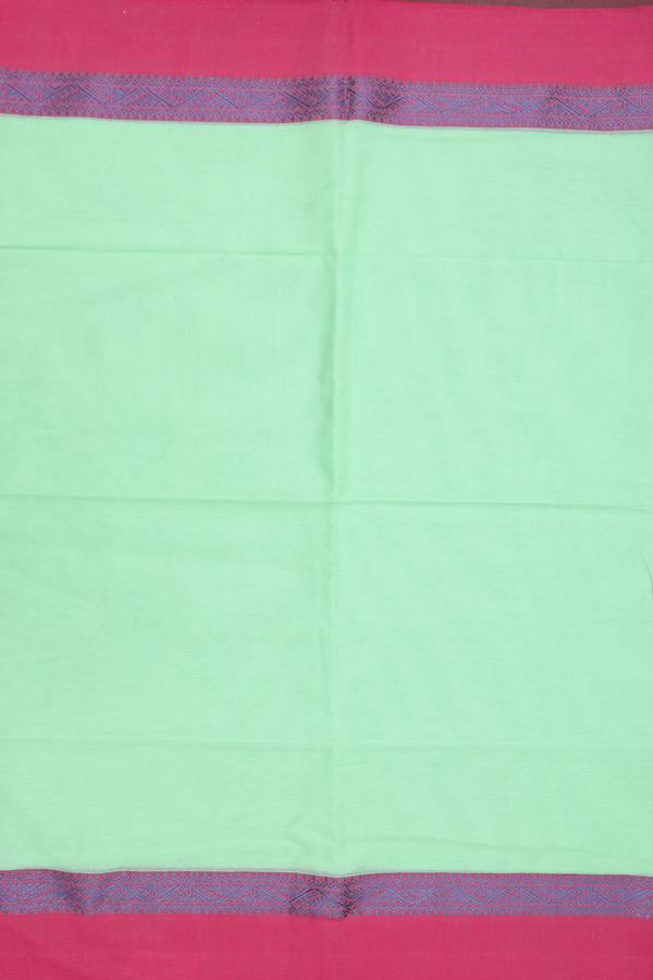 Bengal Cotton Saree In Mint Green With Threadwork Border
