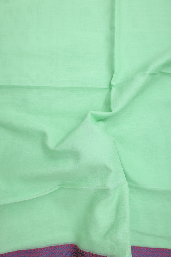 Bengal Cotton Saree In Mint Green With Threadwork Border