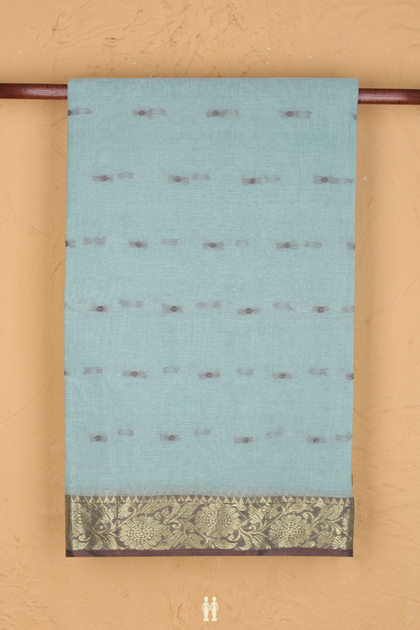 Bengal Cotton Saree In Mint Green With Threadwork Buttas