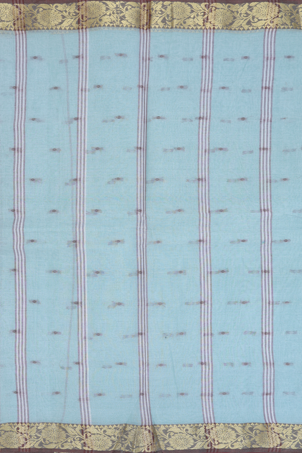 Bengal Cotton Saree In Mint Green With Threadwork Buttas