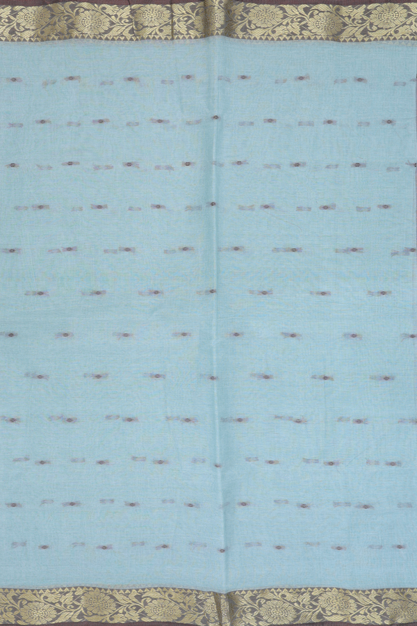 Bengal Cotton Saree In Mint Green With Threadwork Buttas