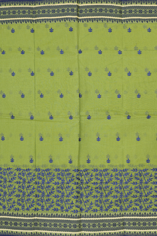 Bengal Cotton Saree In Green With Leaf Buttas