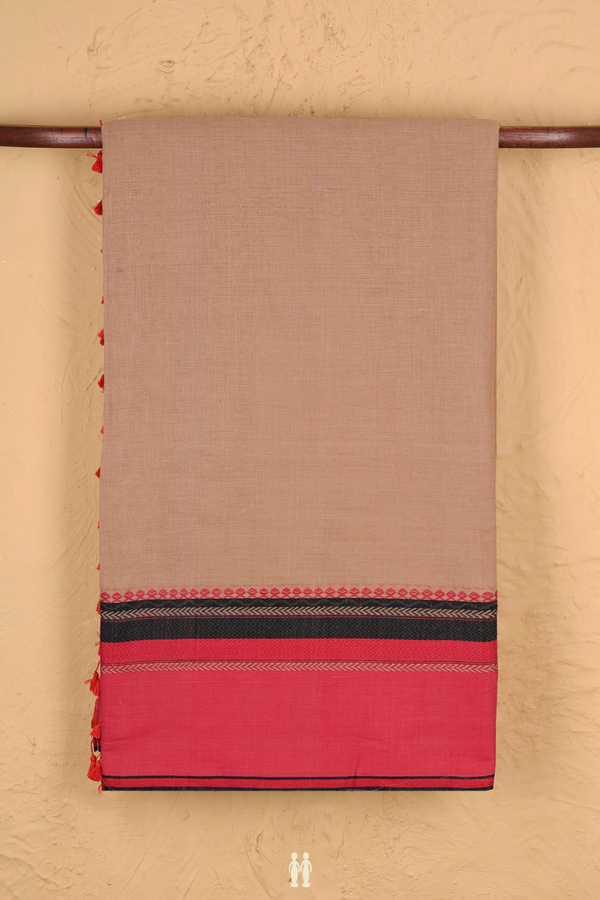 Bengal Cotton Saree In Mustard Brown With Contrast Border