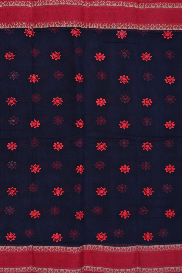 Bengal Cotton Saree In Navy Blue With Floral Buttas