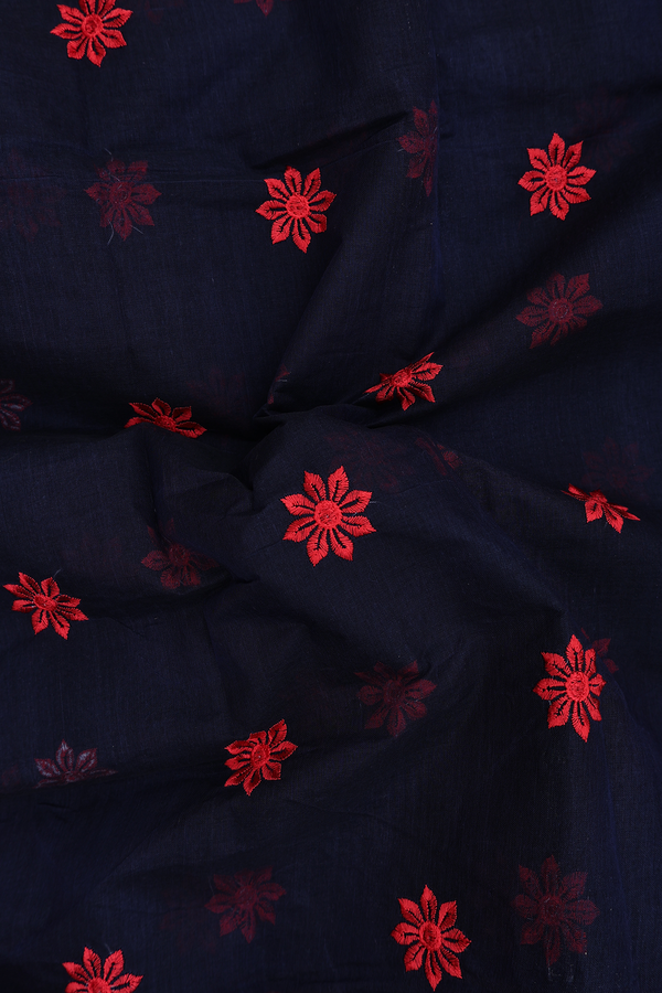 Bengal Cotton Saree In Navy Blue With Floral Buttas