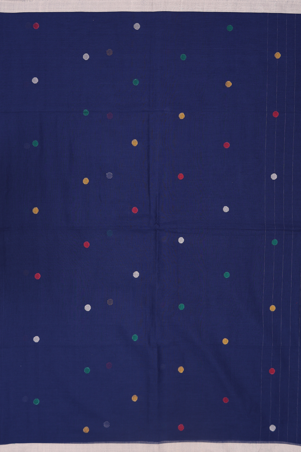 Bengal Cotton Saree In Navy Blue With Threadwork Buttas