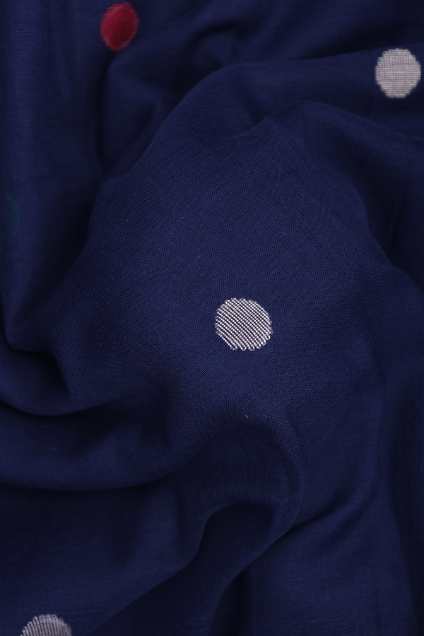 Bengal Cotton Saree In Navy Blue With Threadwork Buttas