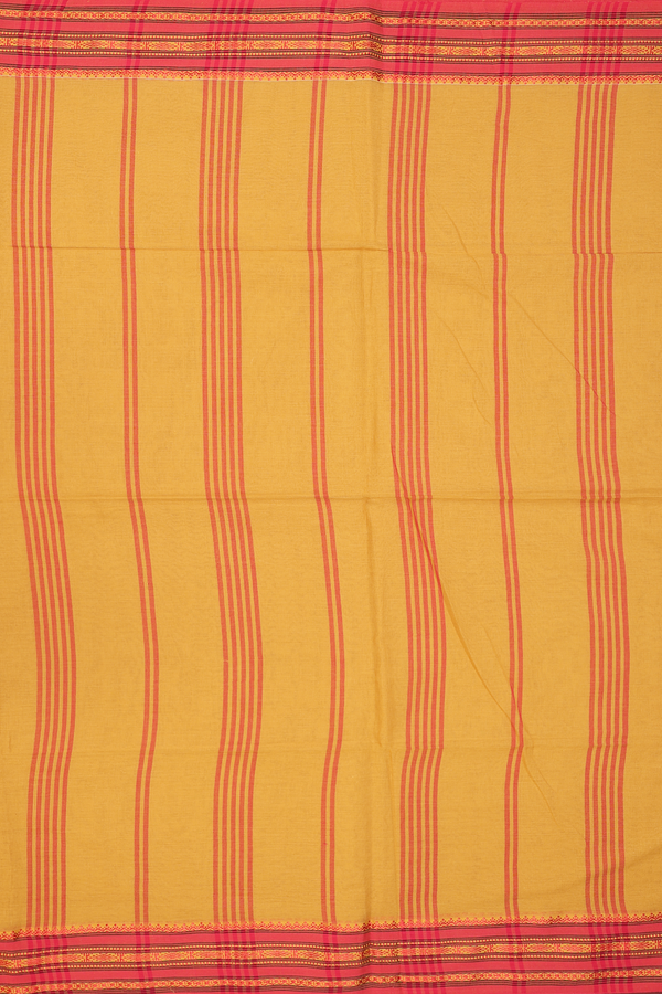 Bengal Cotton Saree In Ochre Orange With Threadwork Border