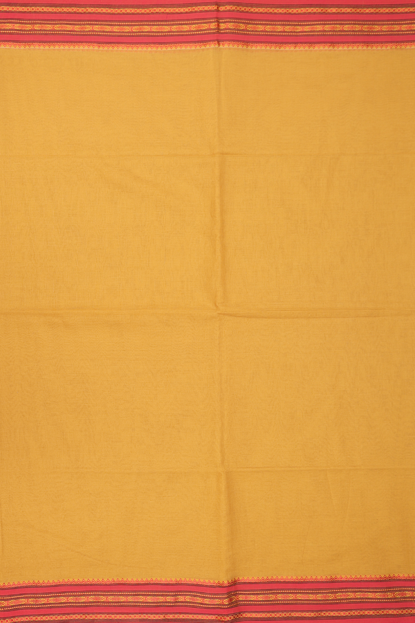 Bengal Cotton Saree In Ochre Orange With Threadwork Border