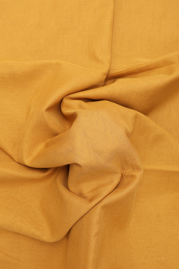 Bengal Cotton Saree In Ochre Orange With Threadwork Border
