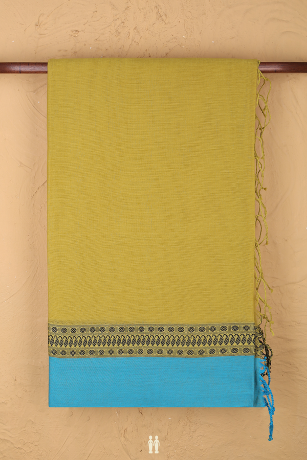 Bengal Cotton Saree In Olive Yellow With Contrast Border
