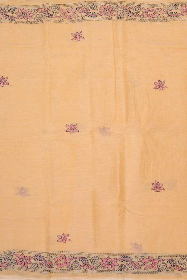 Bengal Cotton Saree In Orange With Chikankari Design