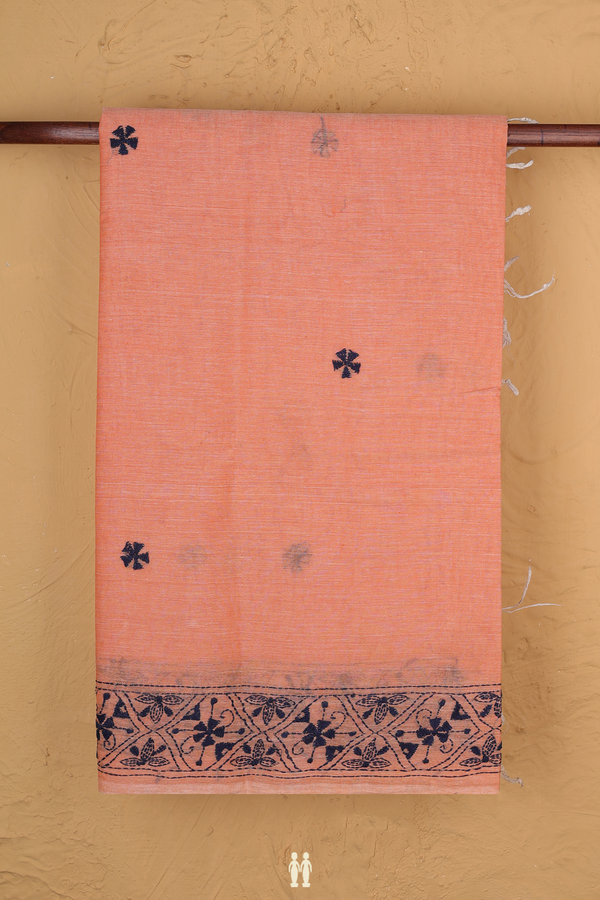 Bengal Cotton Saree In Orange With Chikankari Design