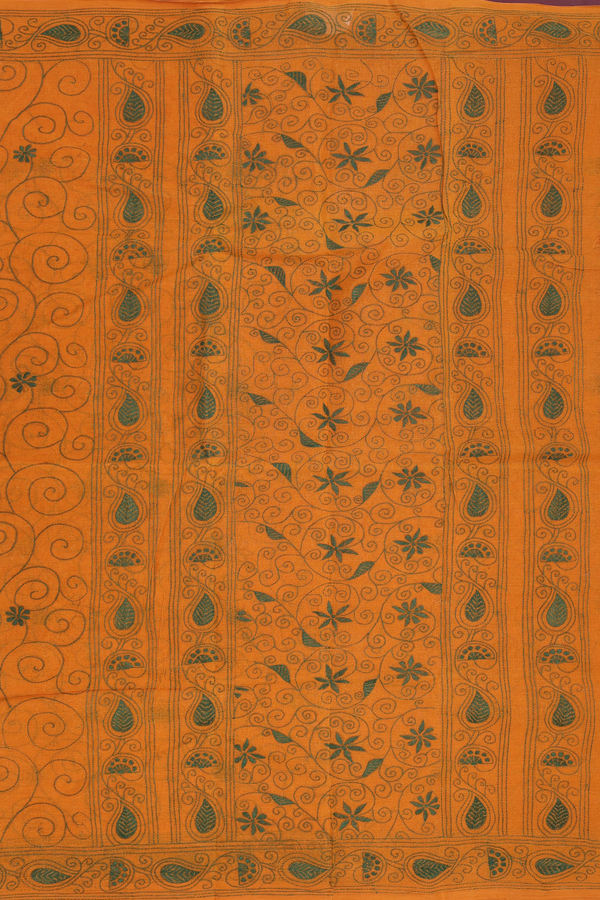 Bengal Cotton Saree In Orange With Chikankari Design
