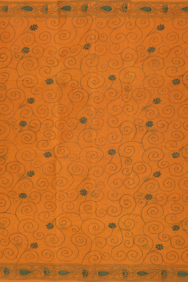 Bengal Cotton Saree In Orange With Chikankari Design