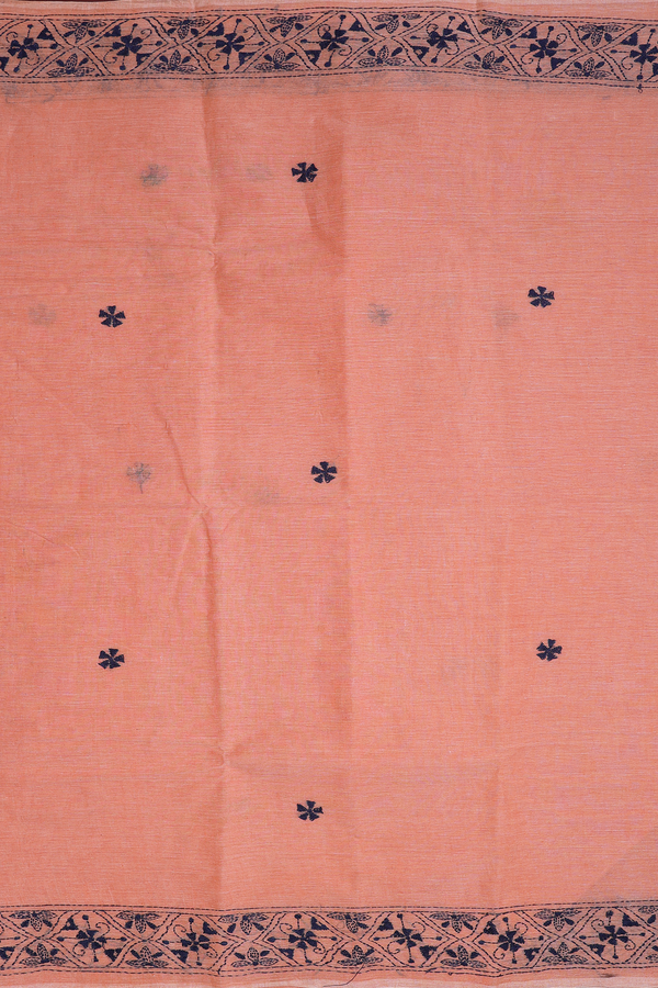 Bengal Cotton Saree In Orange With Chikankari Design