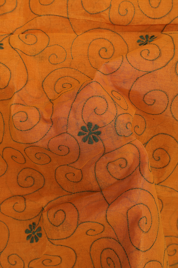 Bengal Cotton Saree In Orange With Chikankari Design