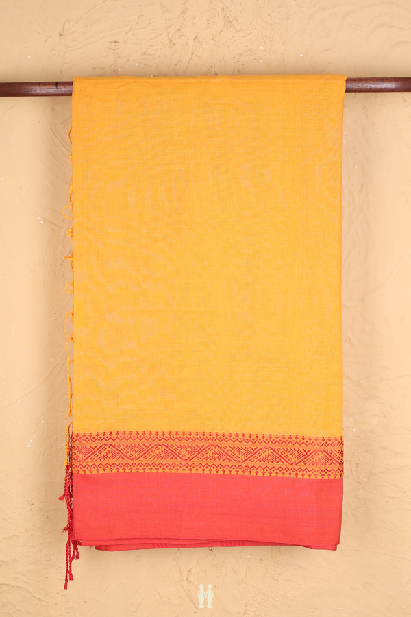 Bengal Cotton Saree In Orange With Contrast Border