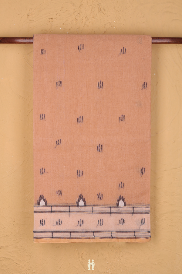 Bengal Cotton Saree In Orange With Threadwork Buttas