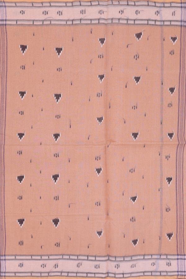 Bengal Cotton Saree In Orange With Threadwork Buttas