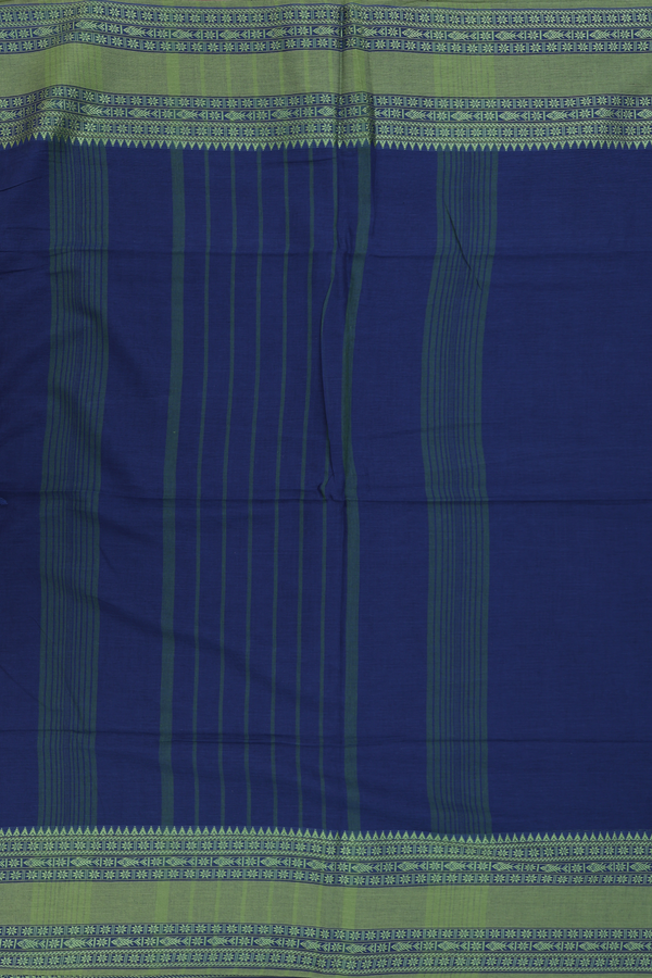 Bengal Cotton Saree In Oxford Blue With Threadwork Border