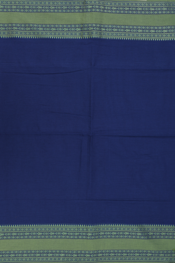 Bengal Cotton Saree In Oxford Blue With Threadwork Border