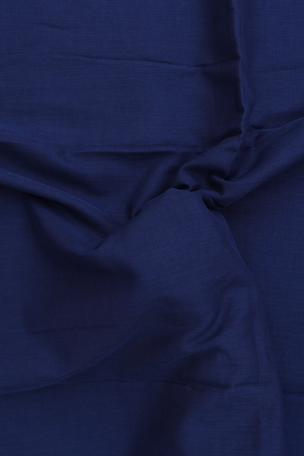 Bengal Cotton Saree In Oxford Blue With Threadwork Border