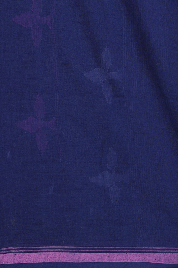 Bengal Cotton Saree In Oxford Blue With Threadwork Buttas