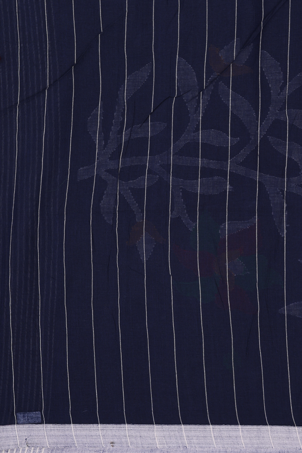 Bengal Cotton Saree In Oxford Blue With Threadwork Buttas