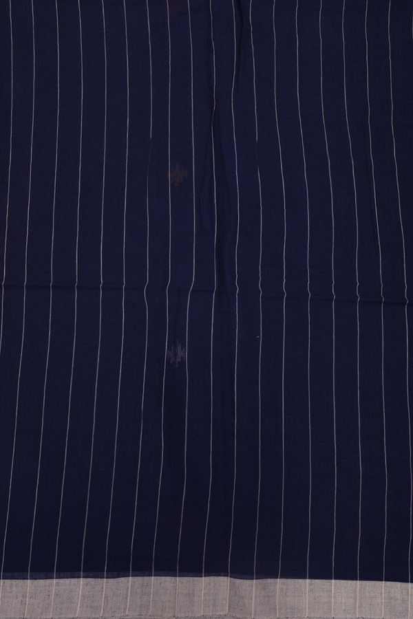 Bengal Cotton Saree In Oxford Blue With Threadwork Buttas