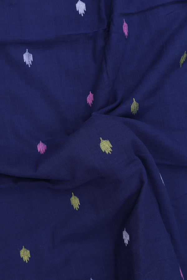 Bengal Cotton Saree In Oxford Blue With Threadwork Buttas