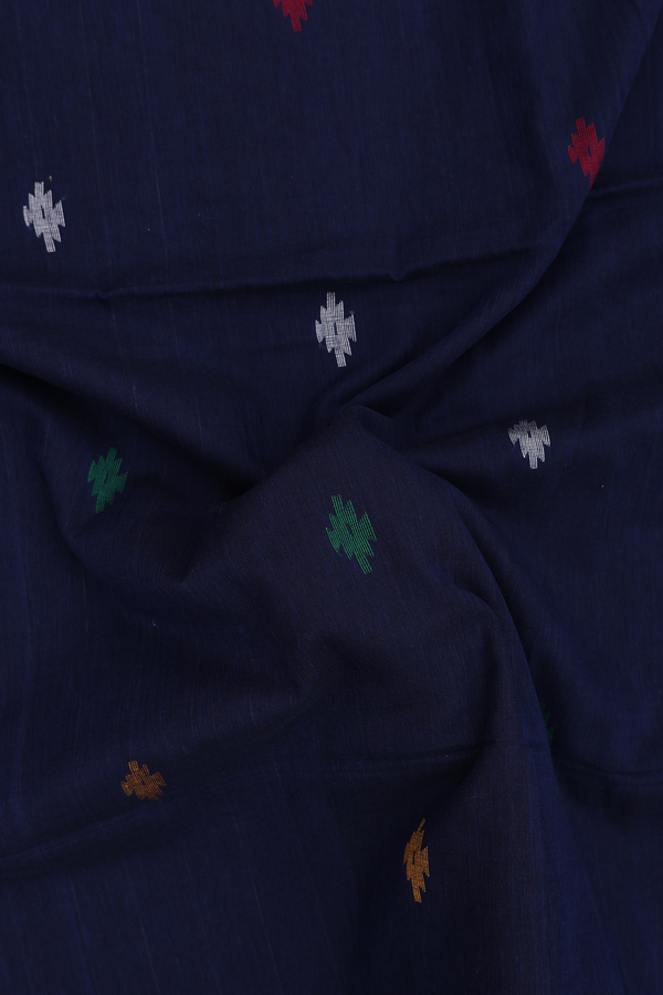 Bengal Cotton Saree In Oxford Blue With Threadwork Buttas